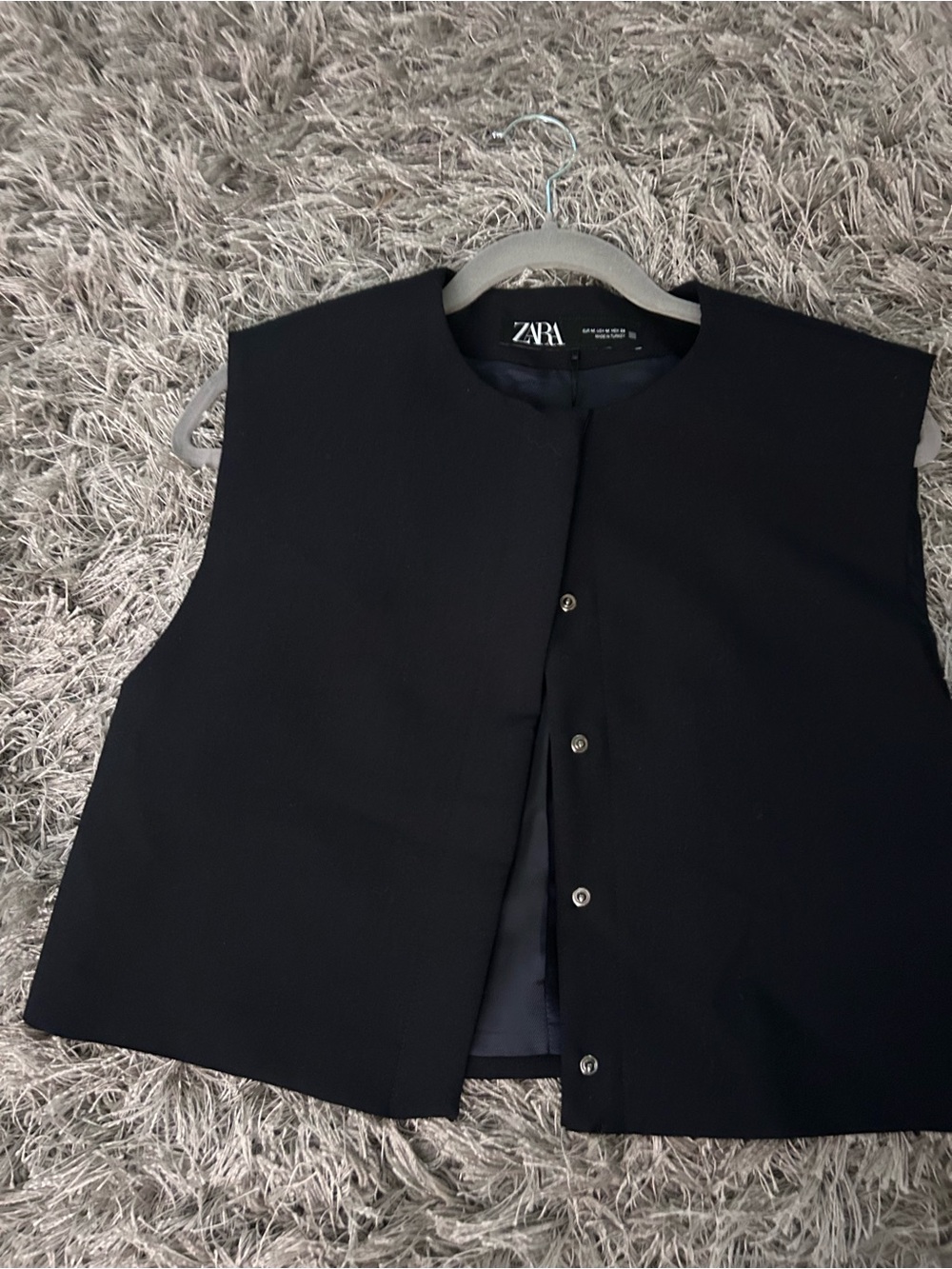 Zara BlueCollarless Snap-Front Vest